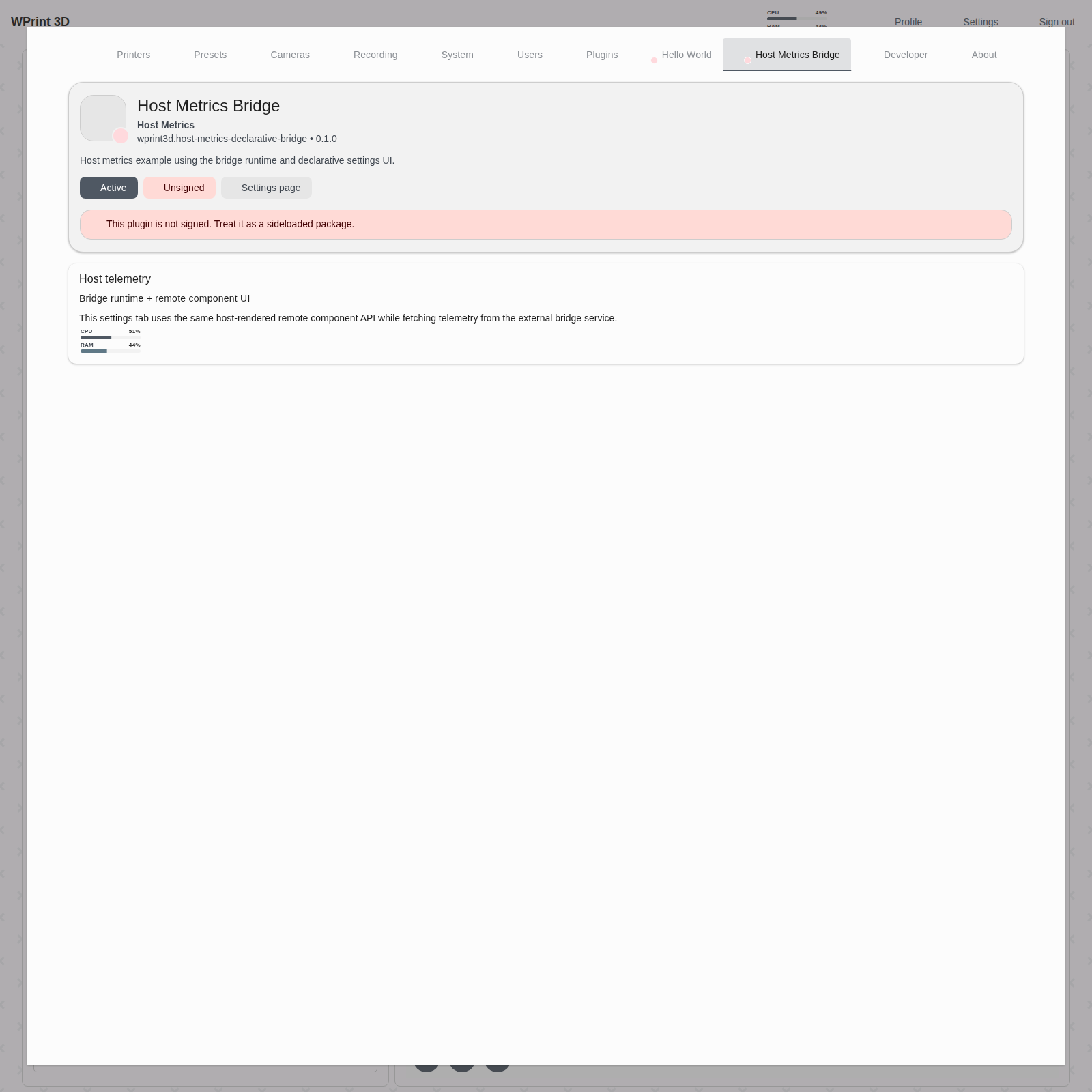 Bridge declarative settings