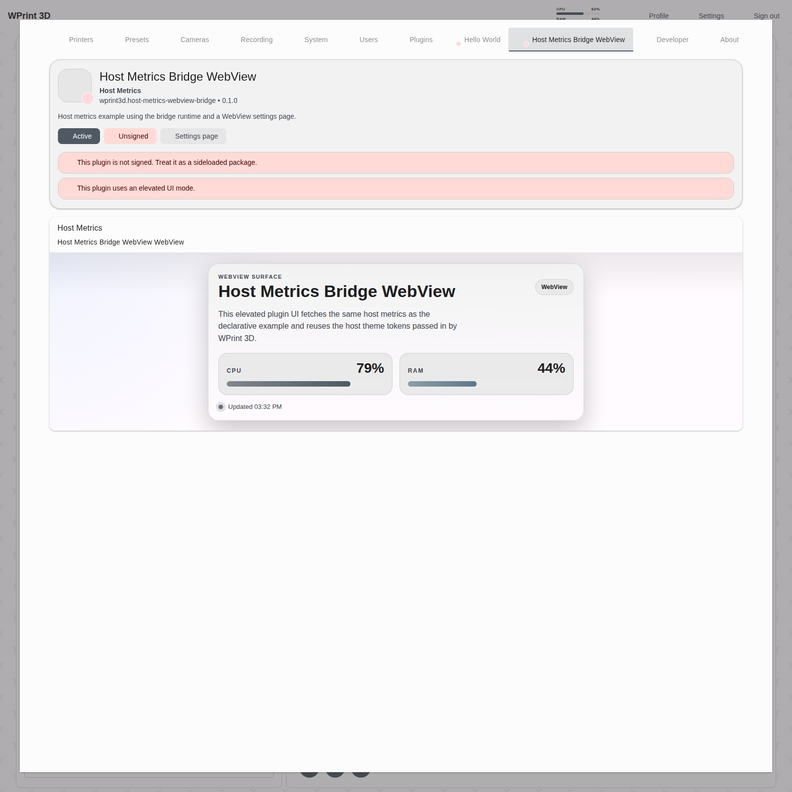 Bridge WebView settings
