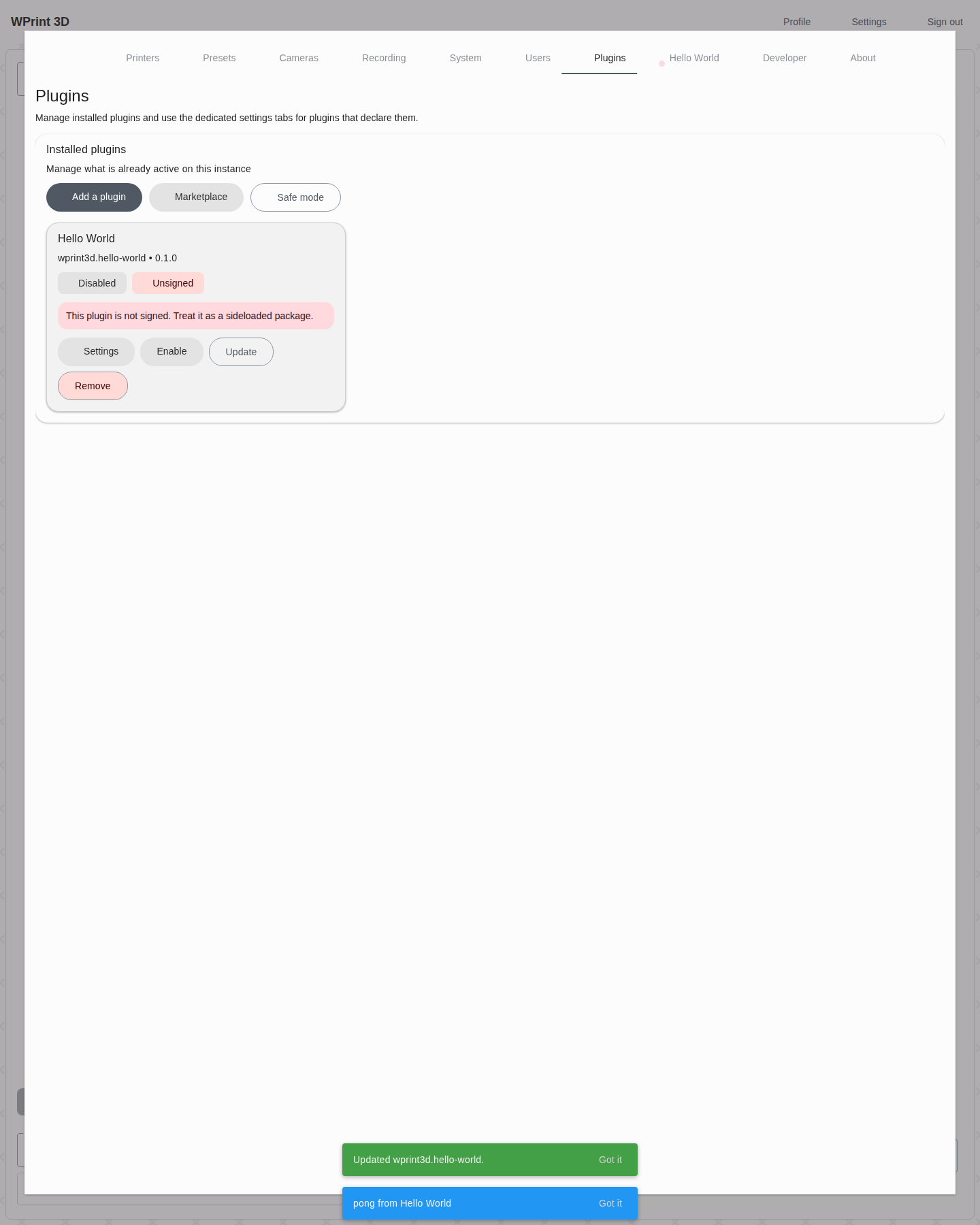 Plugin disabled