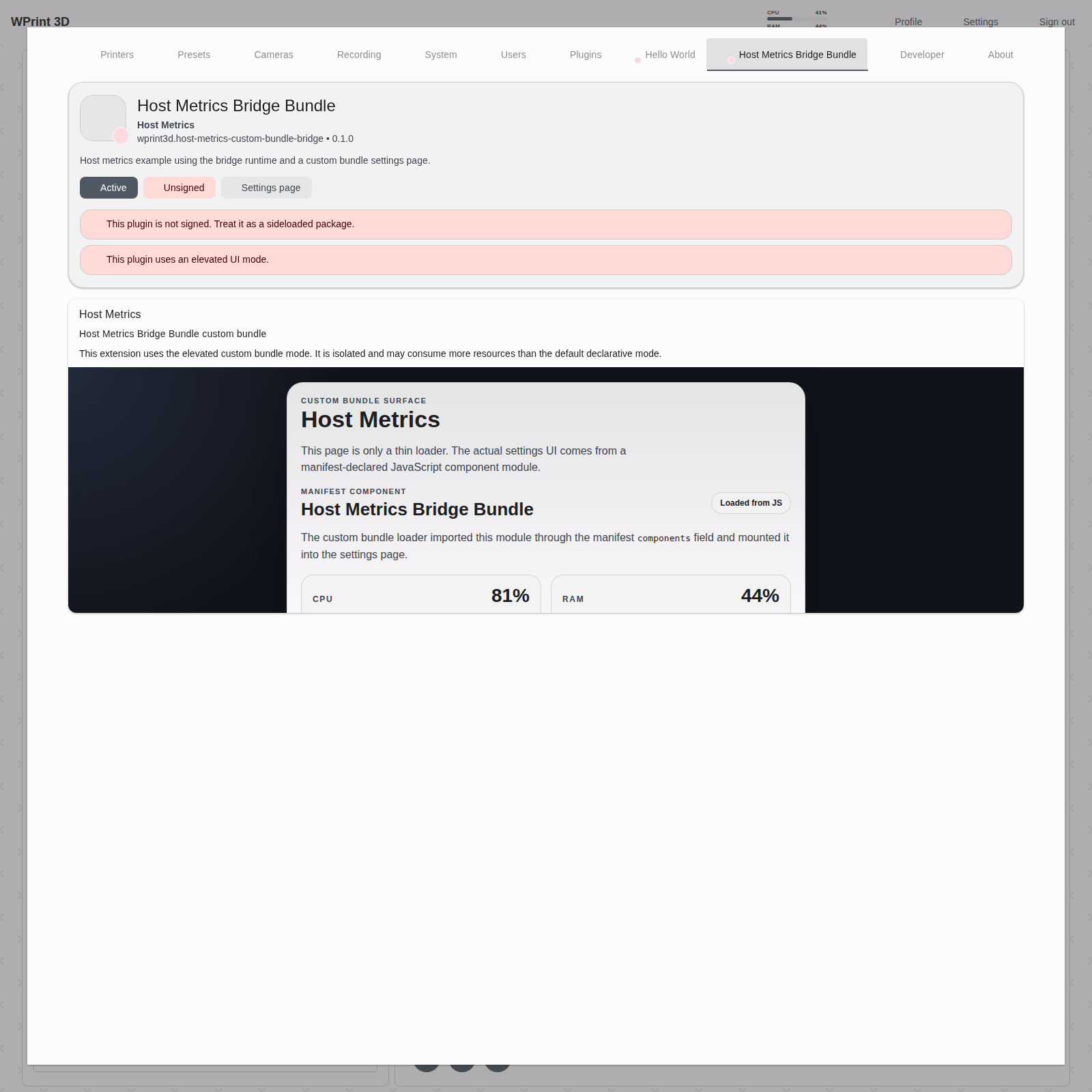Bridge custom bundle settings