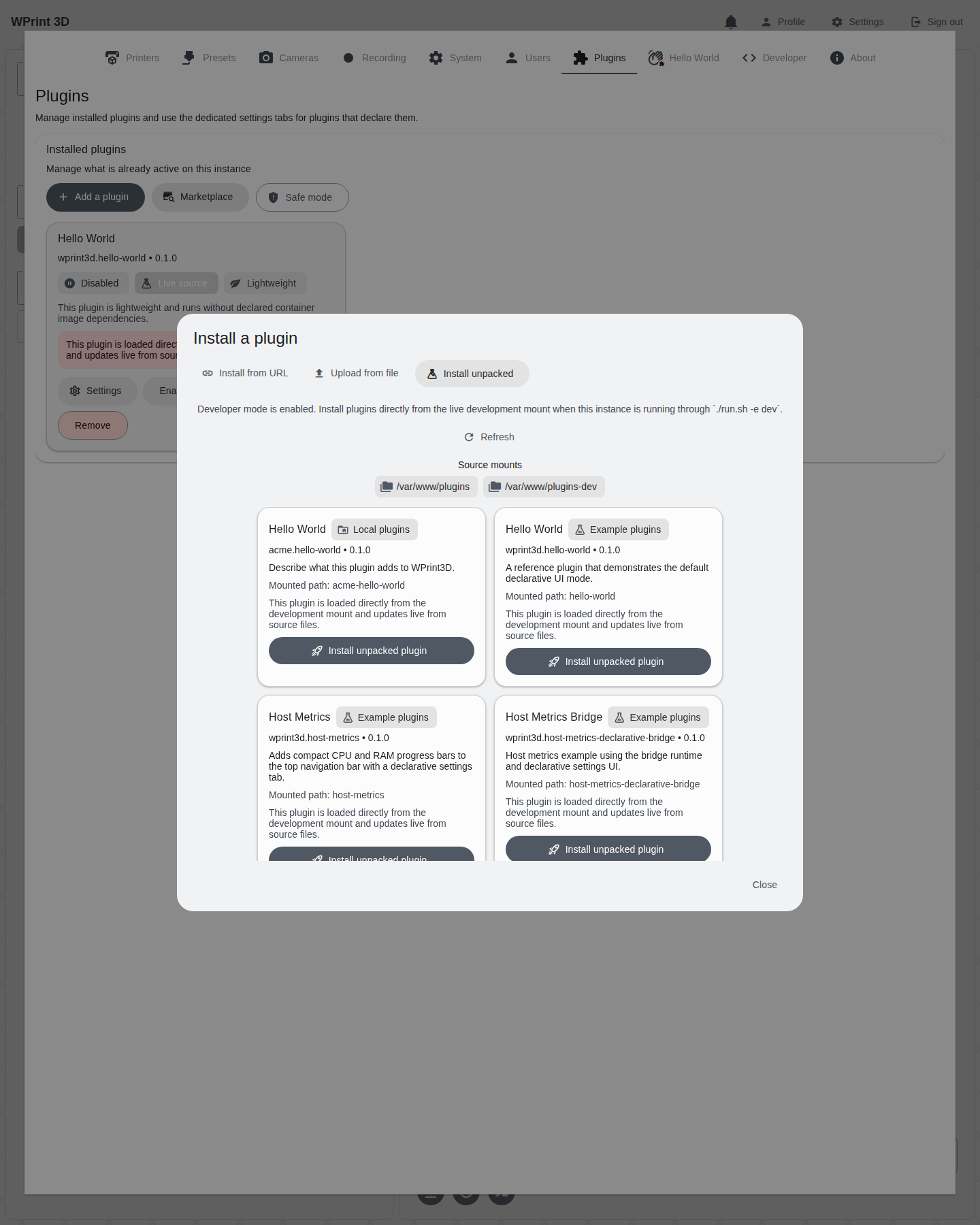 Unpacked plugin installed